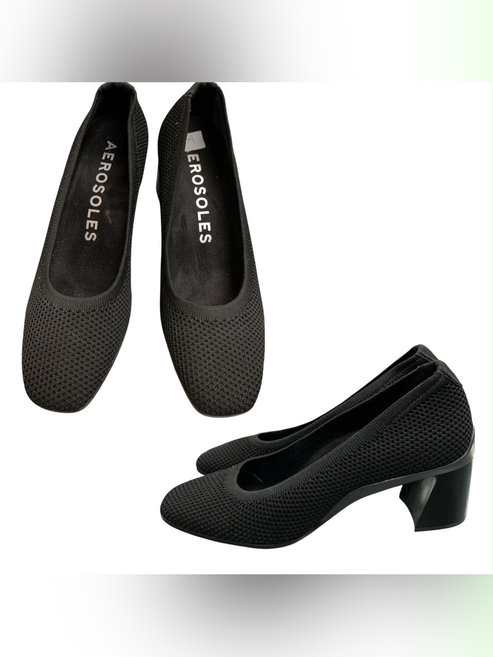 AEROSOLES Black Knit Block Heel Pumps S8.5